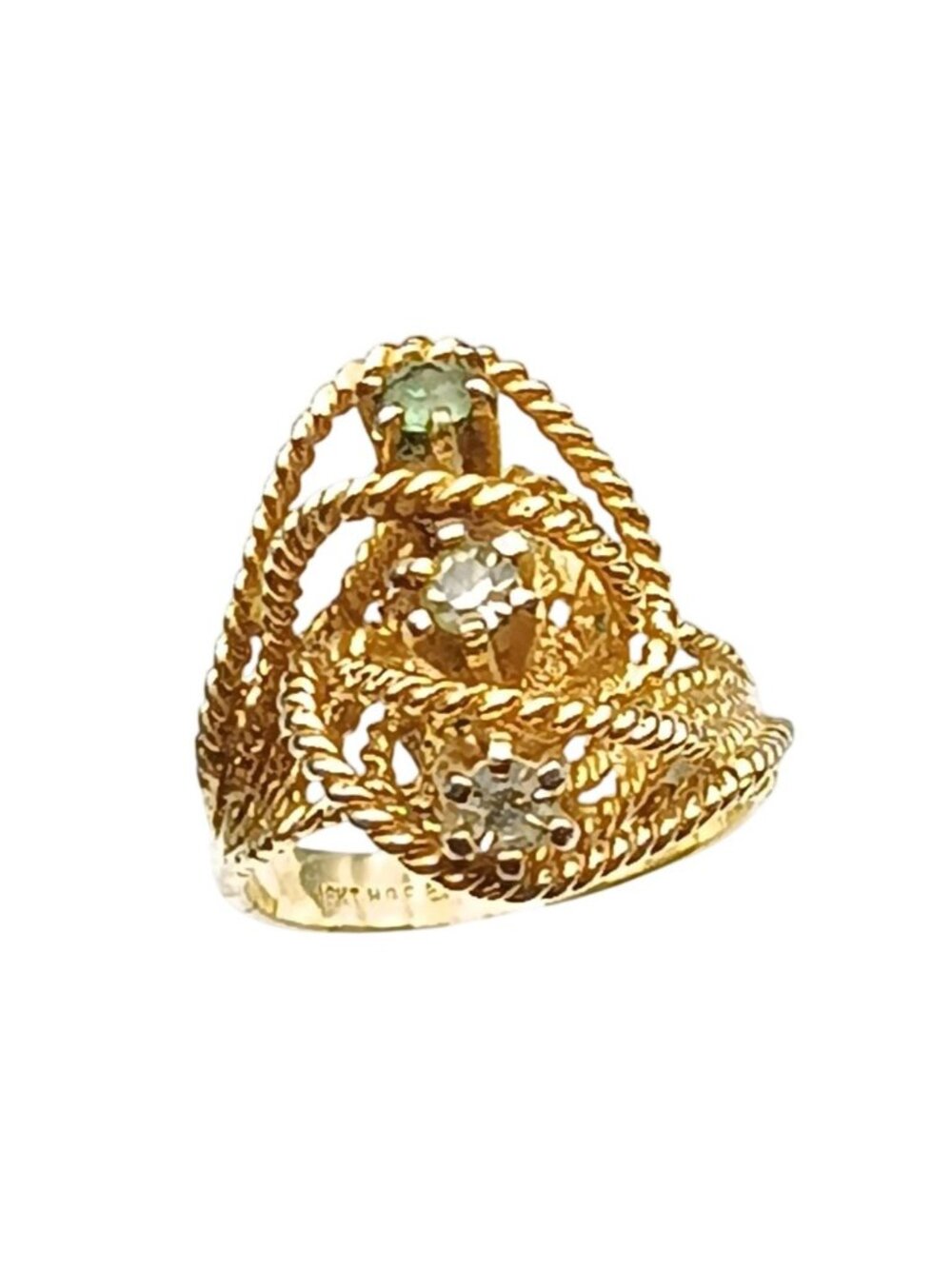 Vintage ESPO 18K Gold HGE Cocktail Ring with Intricate Rope Design & Gemstones